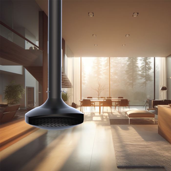 Wiszący kominek do salonu